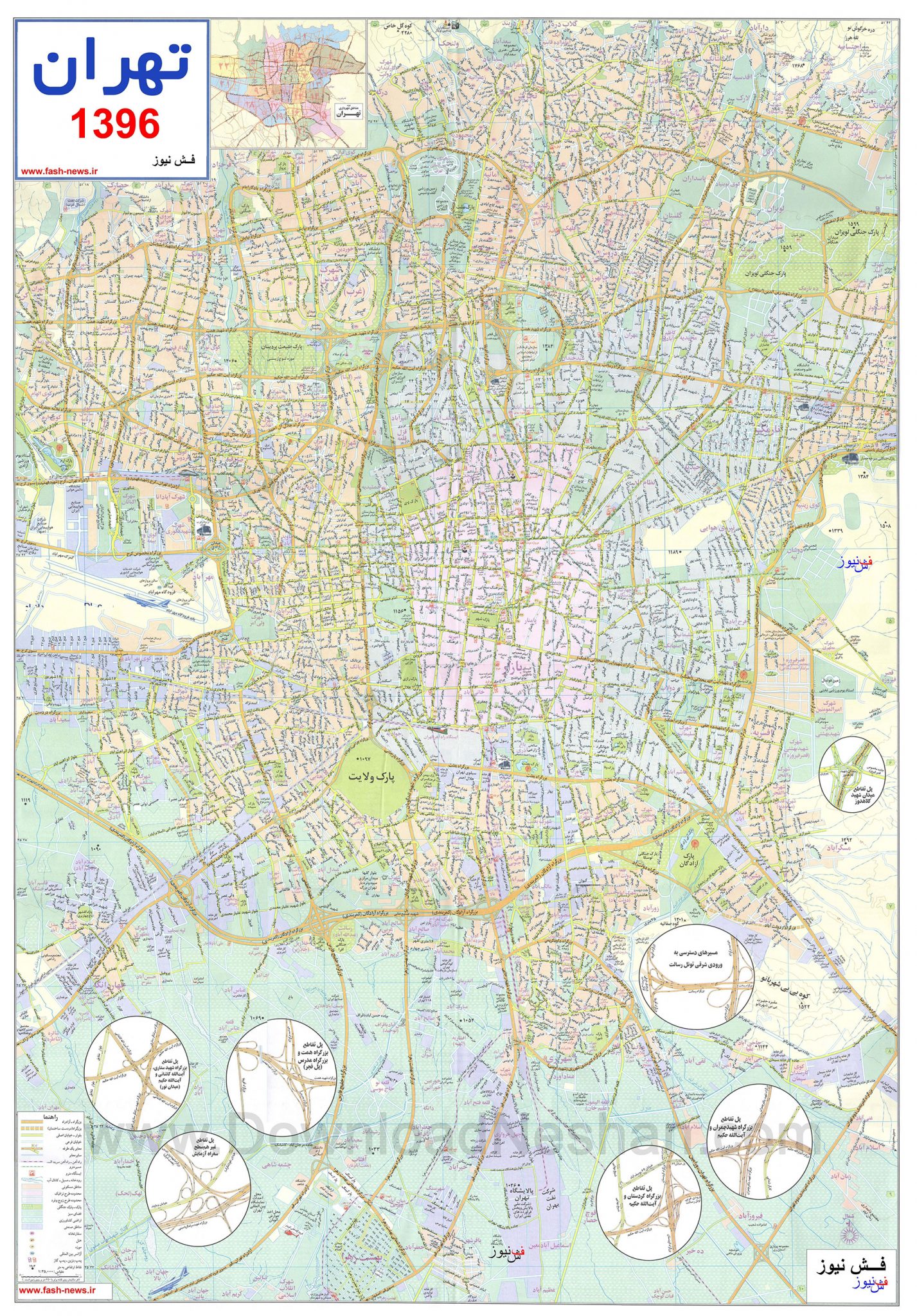 دانلود نقشه مناطق تهران 97,نقشه خیابانهای تهران,دانلود نقشه تهران 97