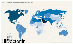 نقشه آمار مبتلایان به بیماری دیابت در جهان